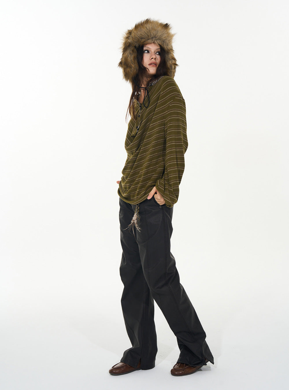 Curved Matte Coated Straight Pants