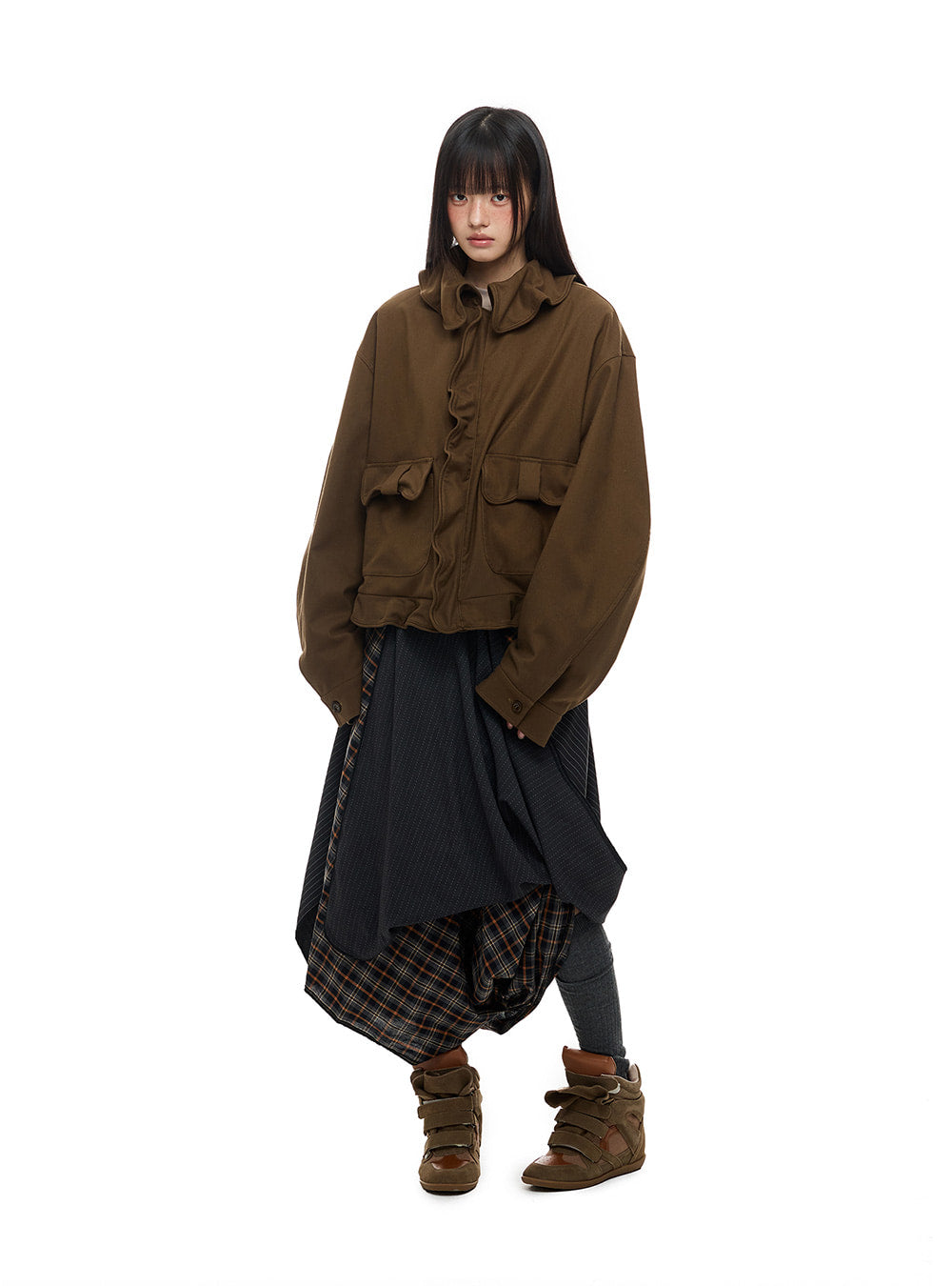 Brown Ruffle Pocket Jacket