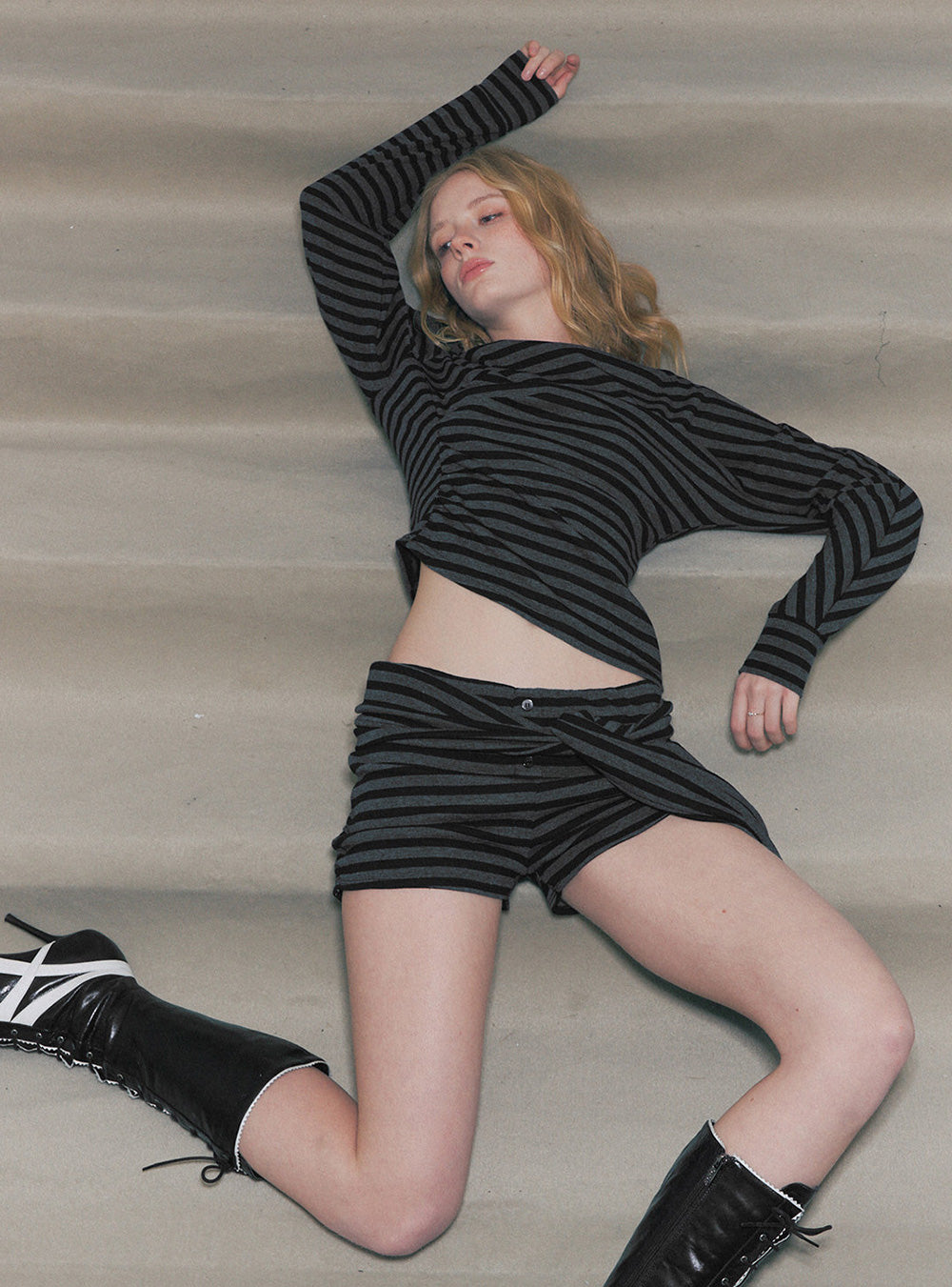 Asymmetry Drape Stripe Top (2color)
