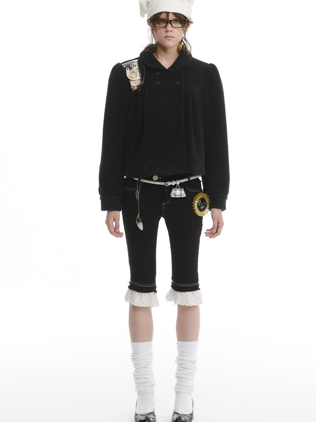 Cozy Faux Lambswool Double Breasted Puff Short Doll Collar Women Cropped Jackets