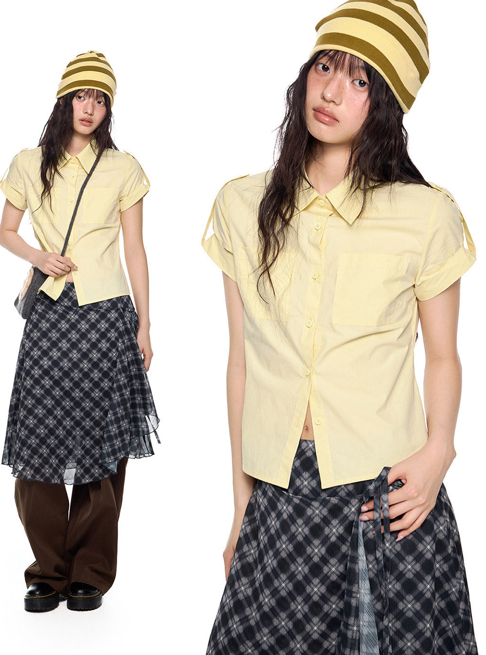 Structured Button Point Shirt Top (3color)