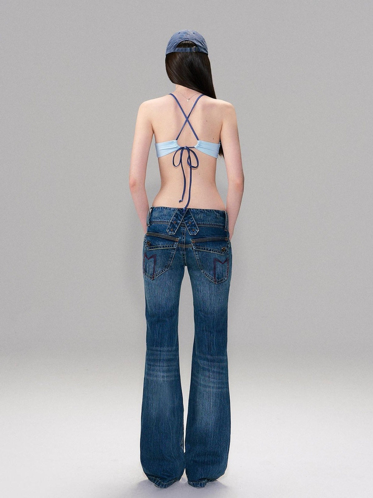 Slight Stretch Low Rise Slim Cotton Casual Women Deep Blue Straight Leg Jeans