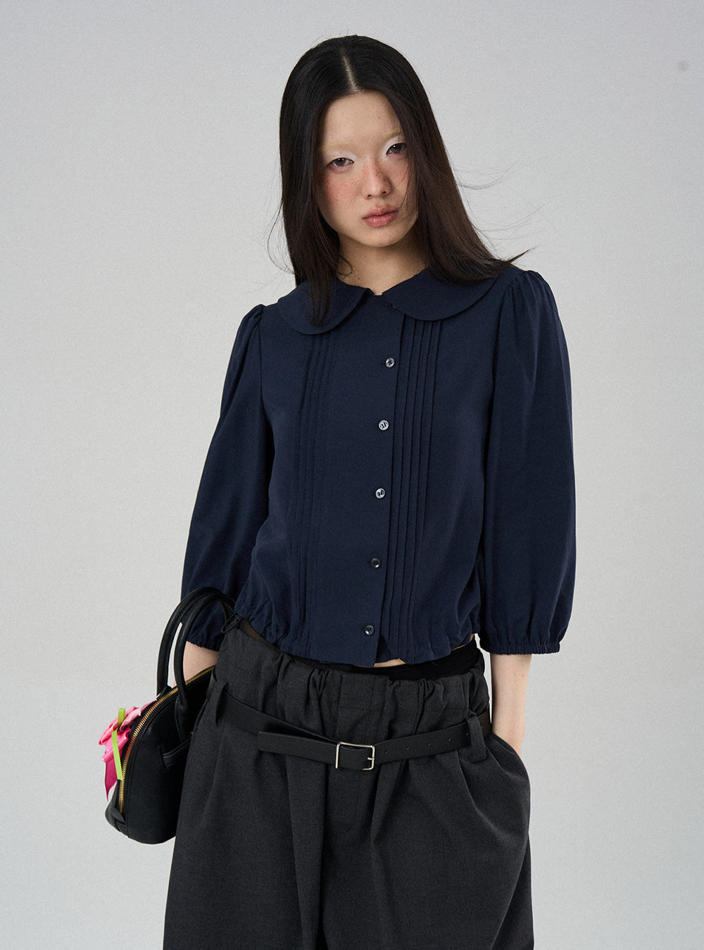 Crinkle Hem Crop Baby Doll Shirt (2color)