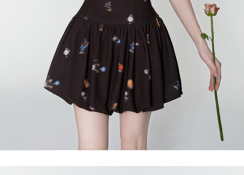 Floral Bubble-Hem Off-Shoulder Dress