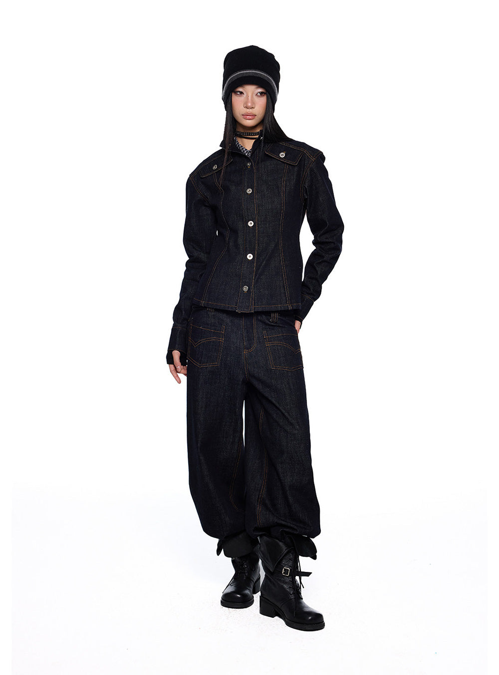 Corset Line Raw Denim Jacket (2color)