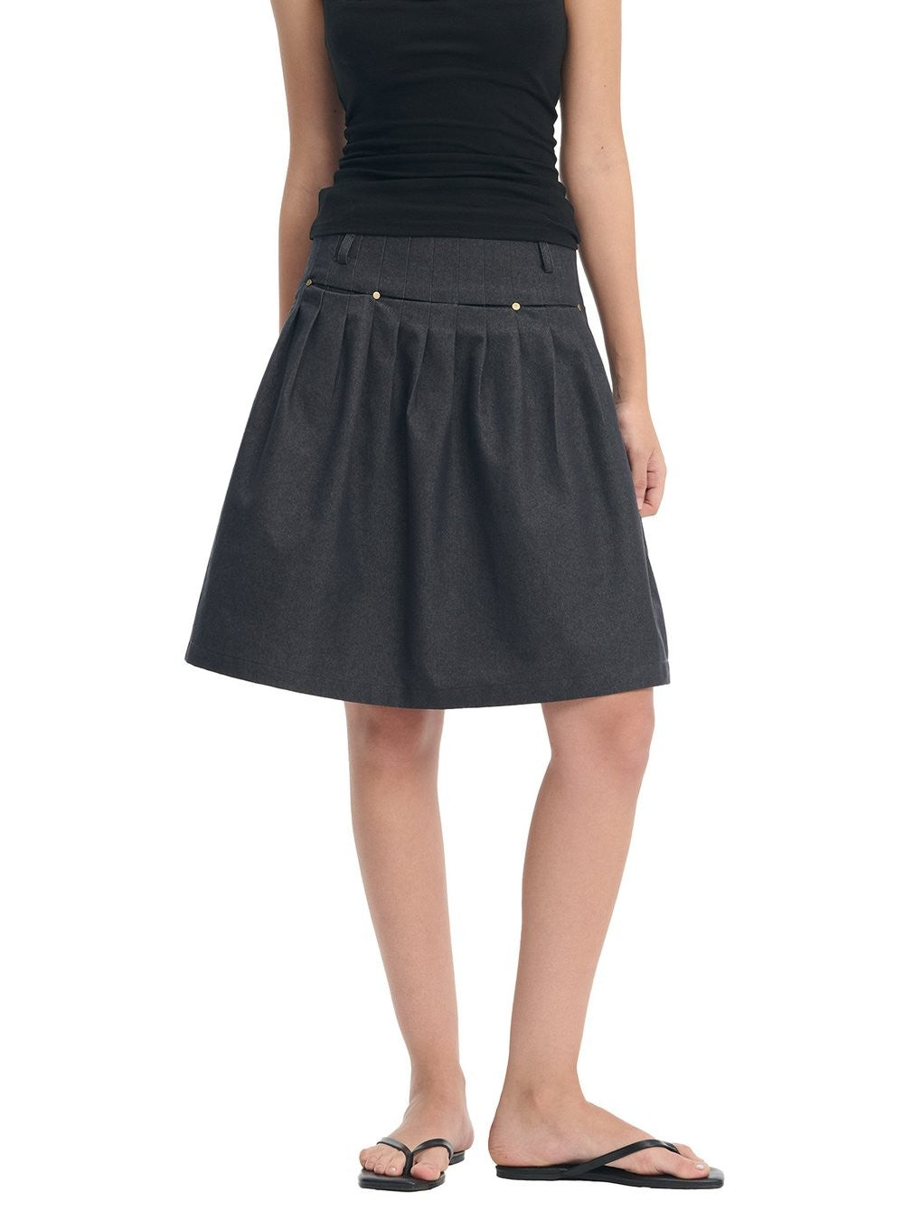 Denim Rivet Pleat Skirt