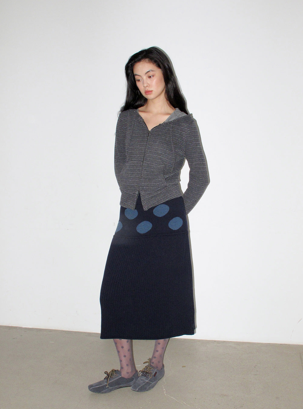 Stretchy Wool Polka Dot A-Line Skirt