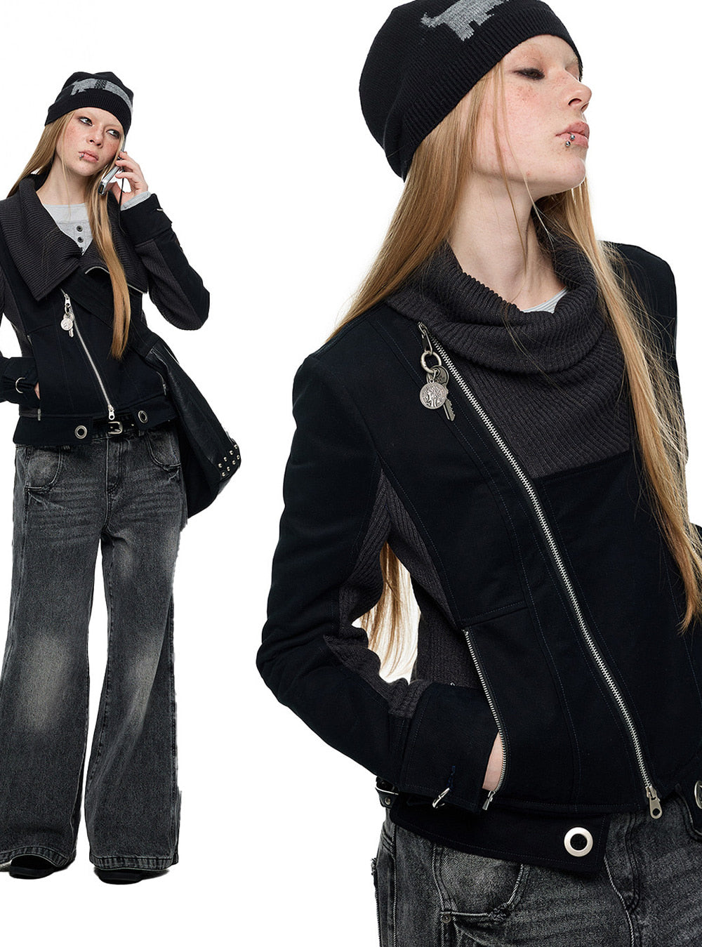 Crossfade Knit Collar Jacket