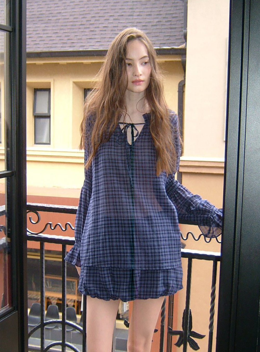 Plaid Drawstring Balloon Top & Skirt