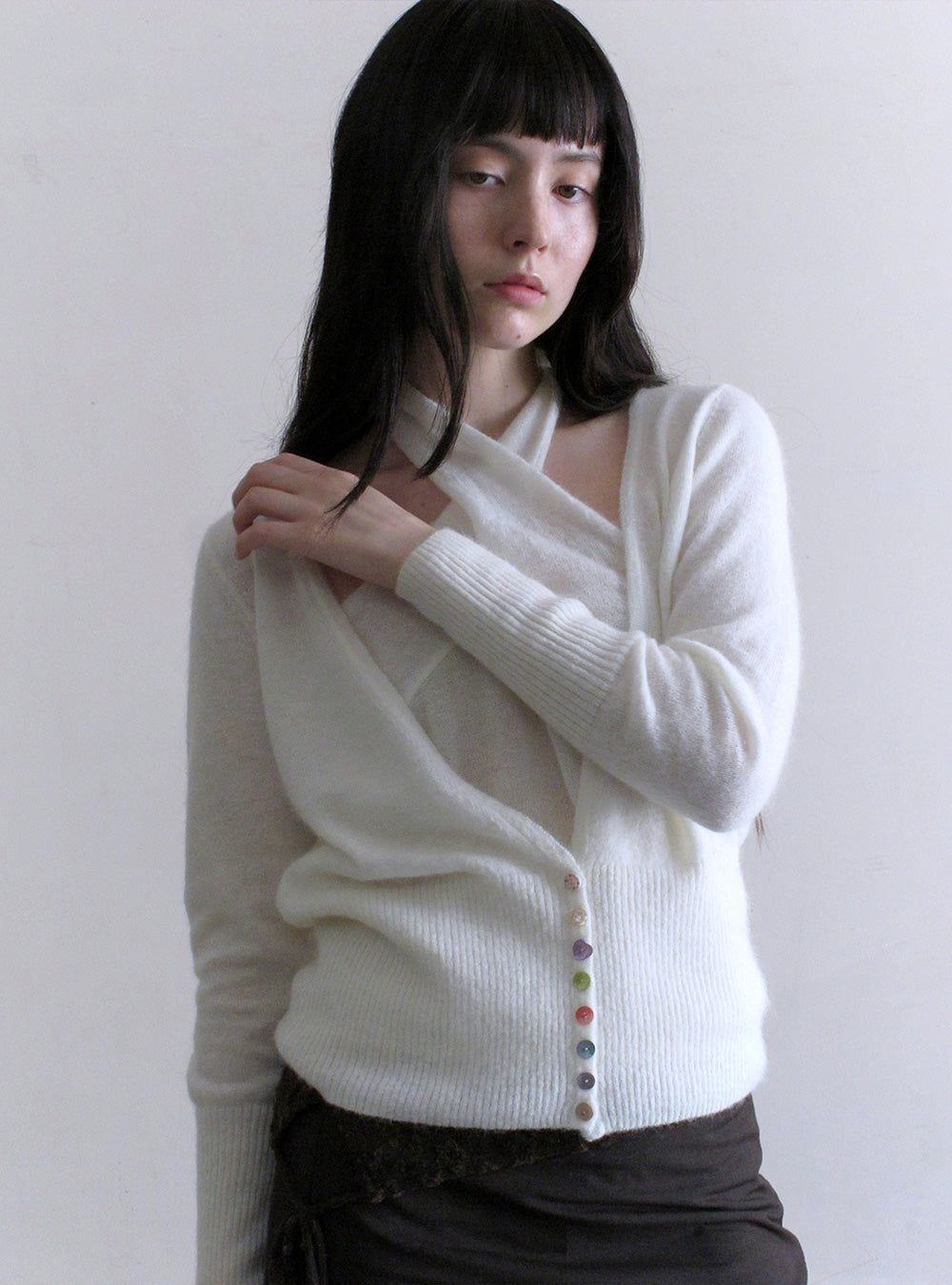 Alpaca White Knit Halter Vest & Cardigan