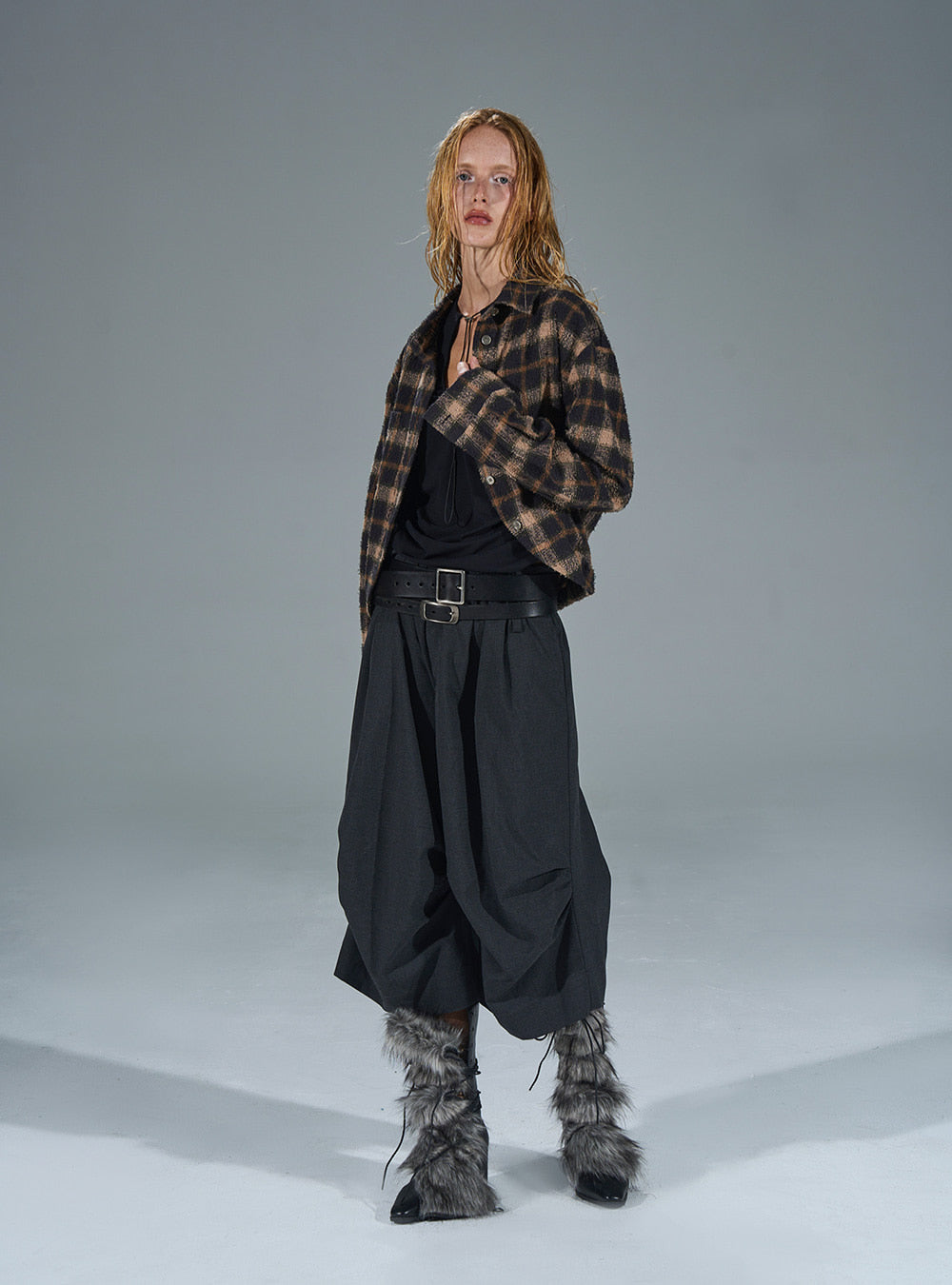 Black & Brown Check Arched Silhouette Shirt