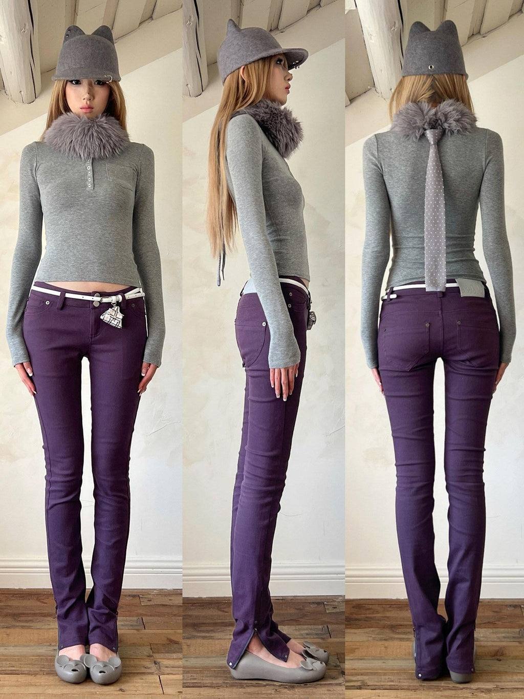 High Stretch Printed Cotton Low Waist Slim Button Fly Straight Pants