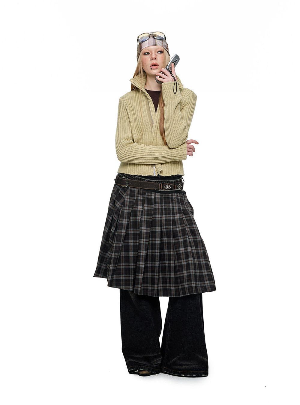 Dual Knit Patchwork Zip Sweater (2color)