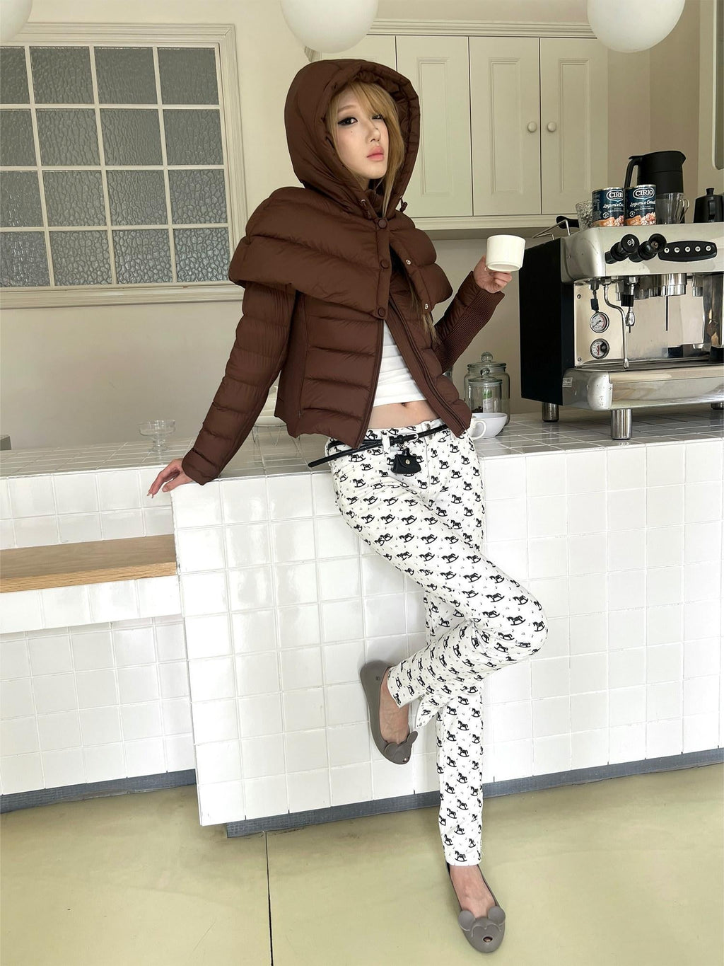 High Stretch Printed Cotton Low Waist Slim Button Fly Straight Pants