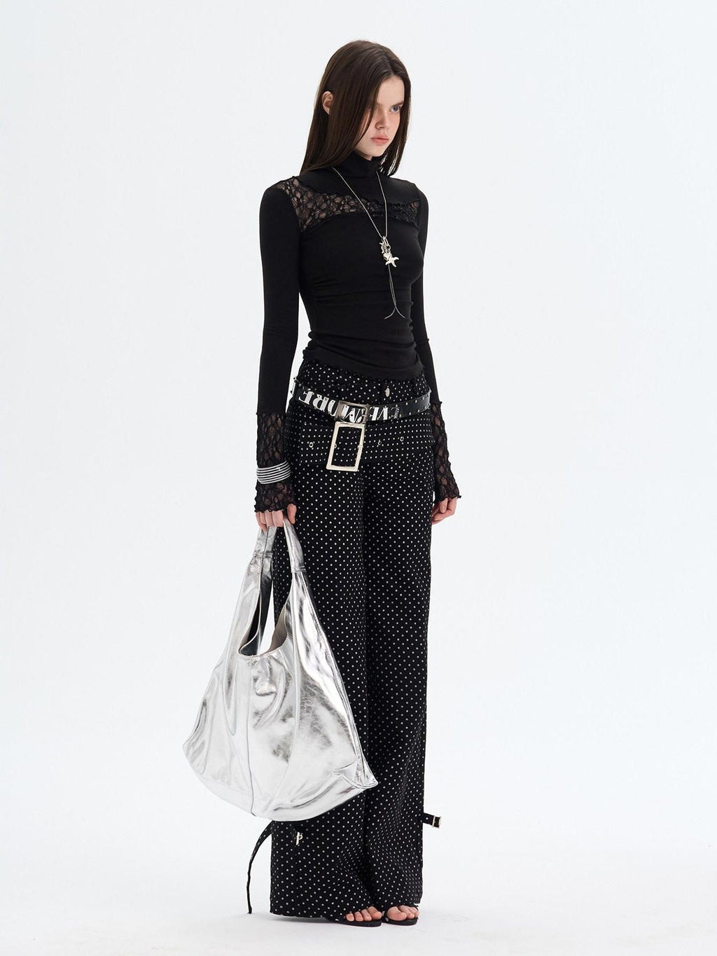 Sexy Slim Viscose Knit High Neck Women Splice Black White Long Sleeve T-Shirts