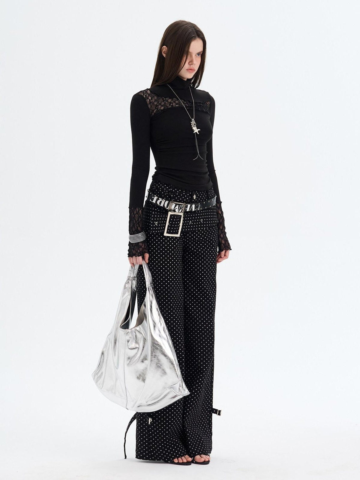 Sexy Slim Viscose Knit High Neck Women Splice Black White Long Sleeve T-Shirts