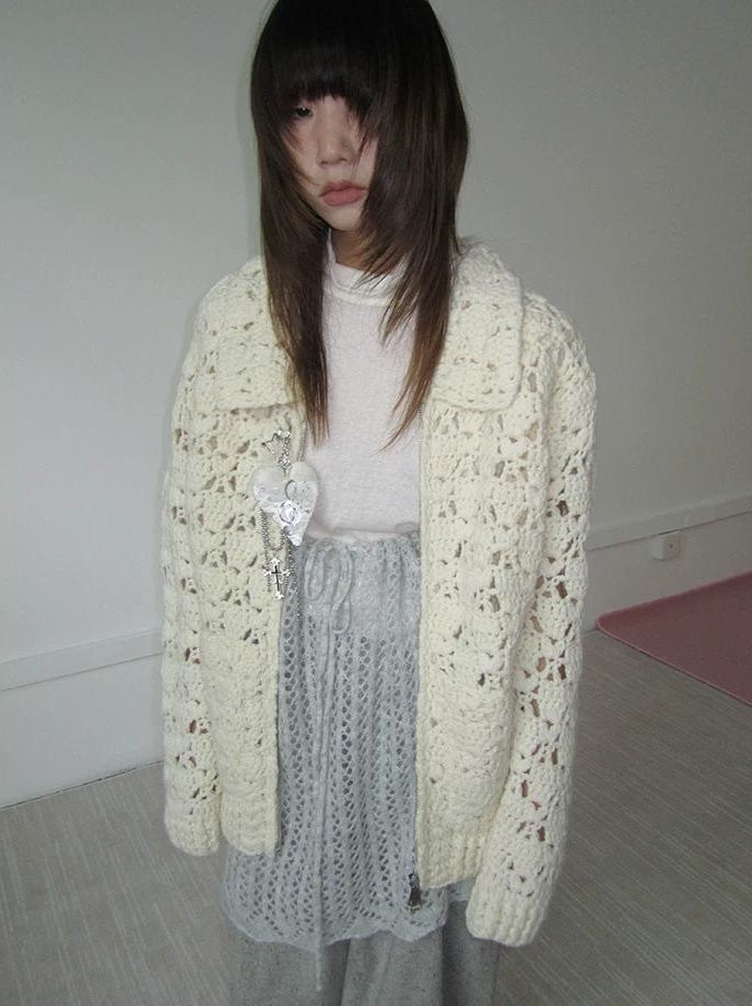 3months | HOLLOW ZIP KNITTED CARDIGAN【ID:TN00039】