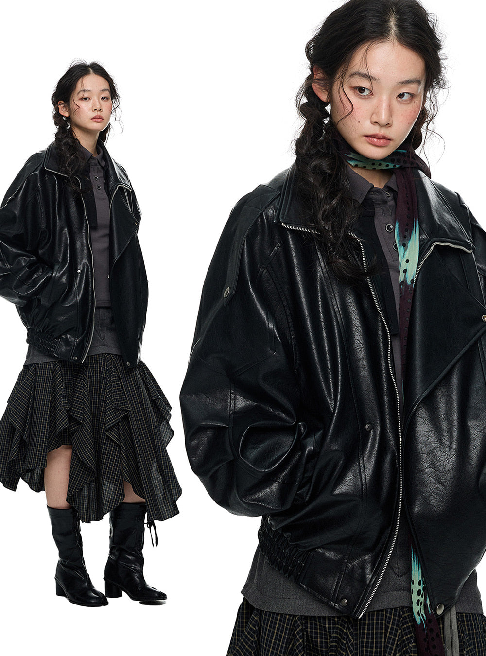 Offset Collar Leather Jacket