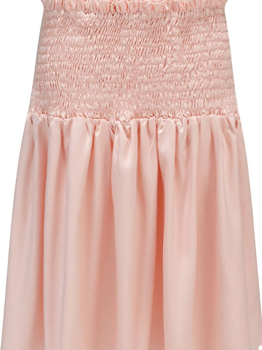 High Stretch Ruffle Pleated Low Waist Casual Women Floral Pink Midi Skirts