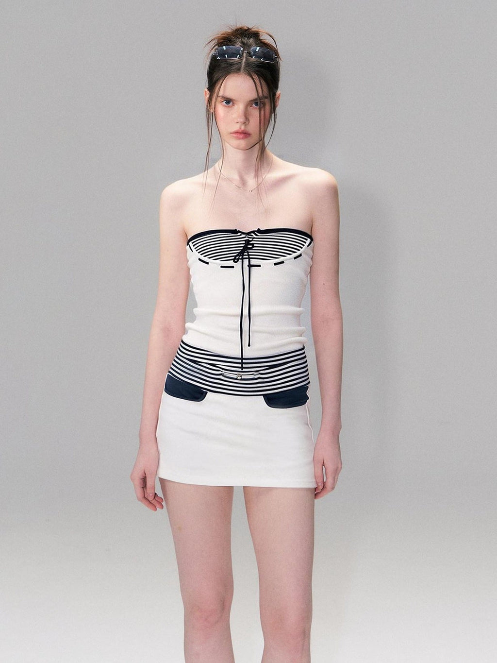Contrast Printed Cotton Mid Waist Straight Bodycon Women White Mini Skirts