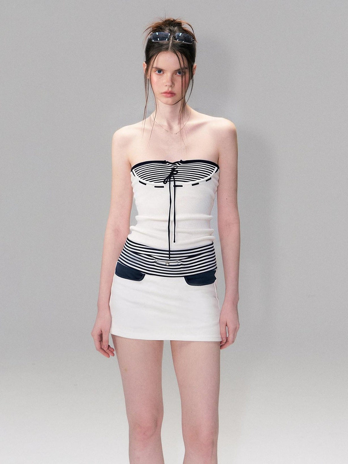 Contrast Printed Cotton Mid Waist Straight Bodycon Women White Mini Skirts