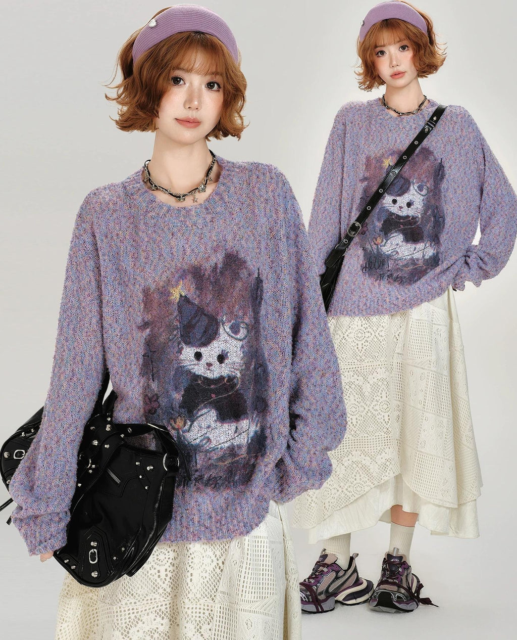 Girlyhalo |  RETRO PRINTED KNITTED SWEATER【ID:TN00008】