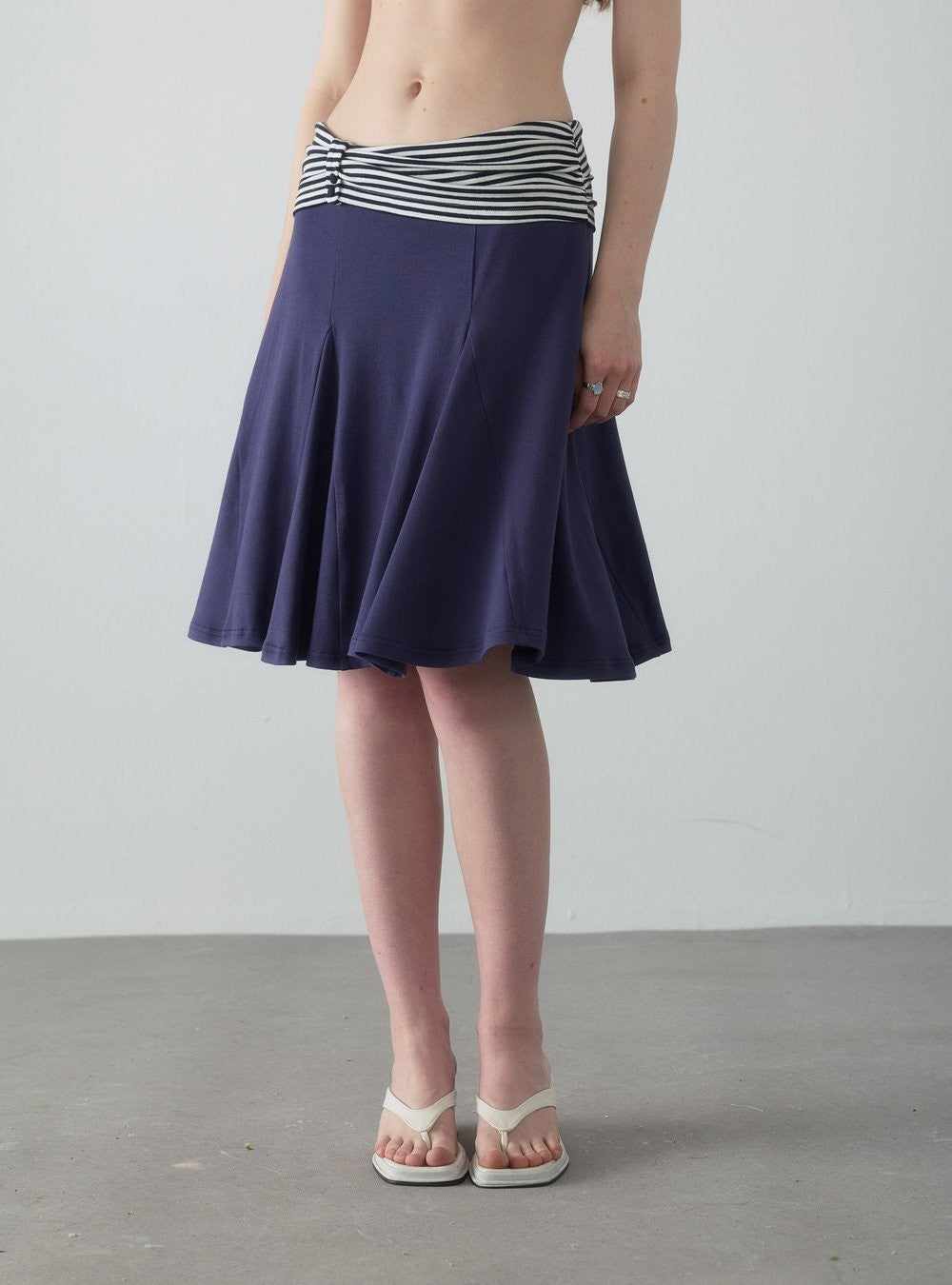 Navy Stripe Panel Flare Skirt