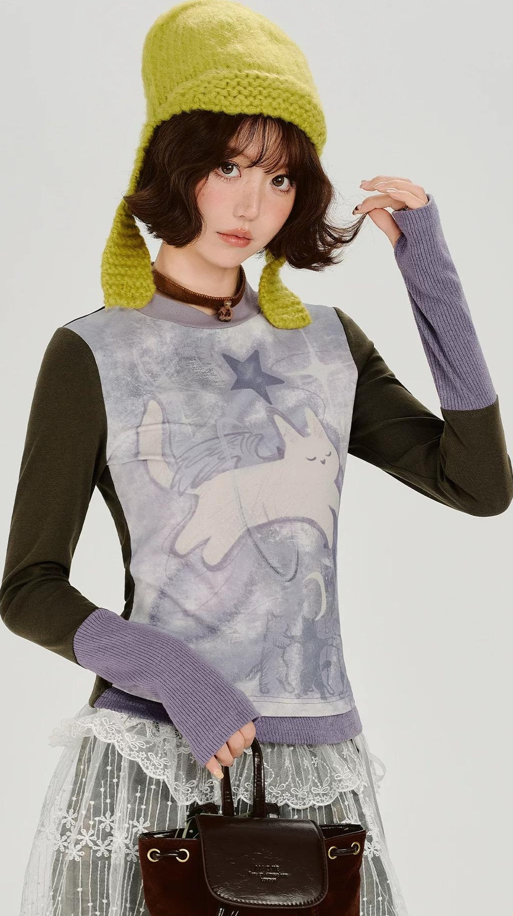 Girlyhalo |  RETRO CARTOON SPLICED LONG SLEEVE T-SHIRT【ID:TN00014】