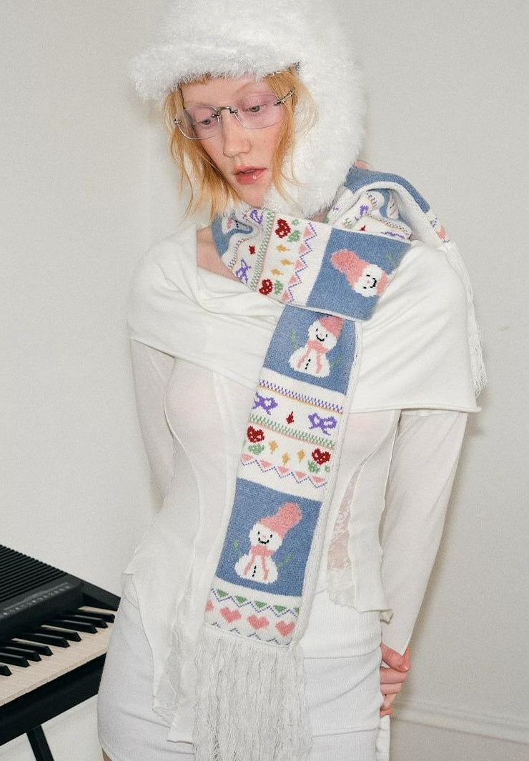 TRIA SELECT | WINTER SNOWMAN EMBROIDERED SCARF【ID:TN00079】