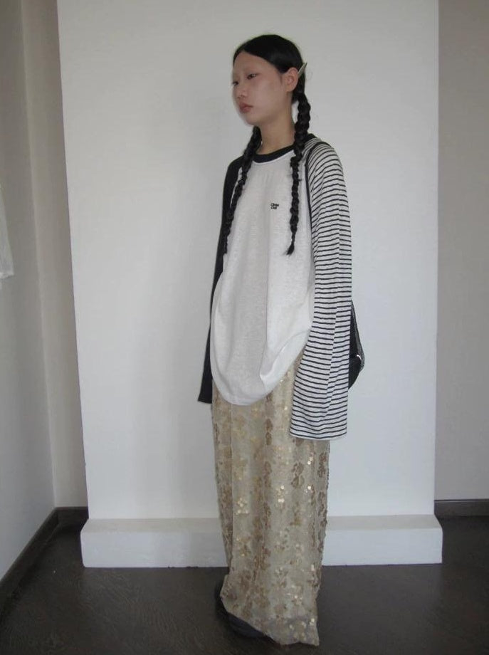 3months | SUMMER STRIPED T-SHIRT WITH SHEER SLEEVES【ID:TN00042】