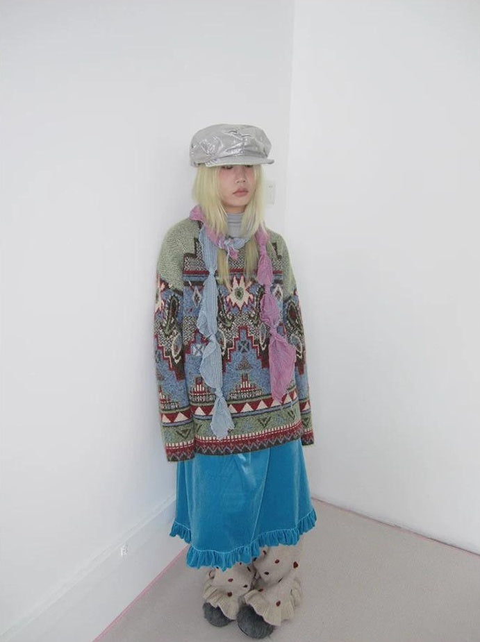 3months | RETRO GEOMETRIC KNIT SWEATER【ID:TN00063】