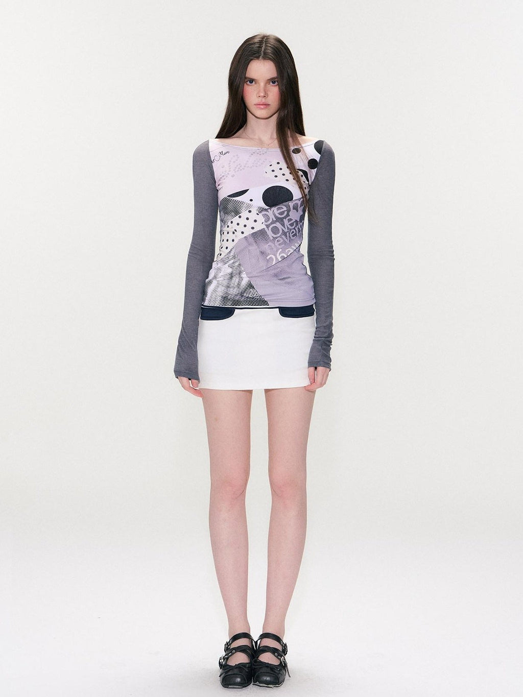 Contrast Printed Cotton Mid Waist Straight Bodycon Women White Mini Skirts