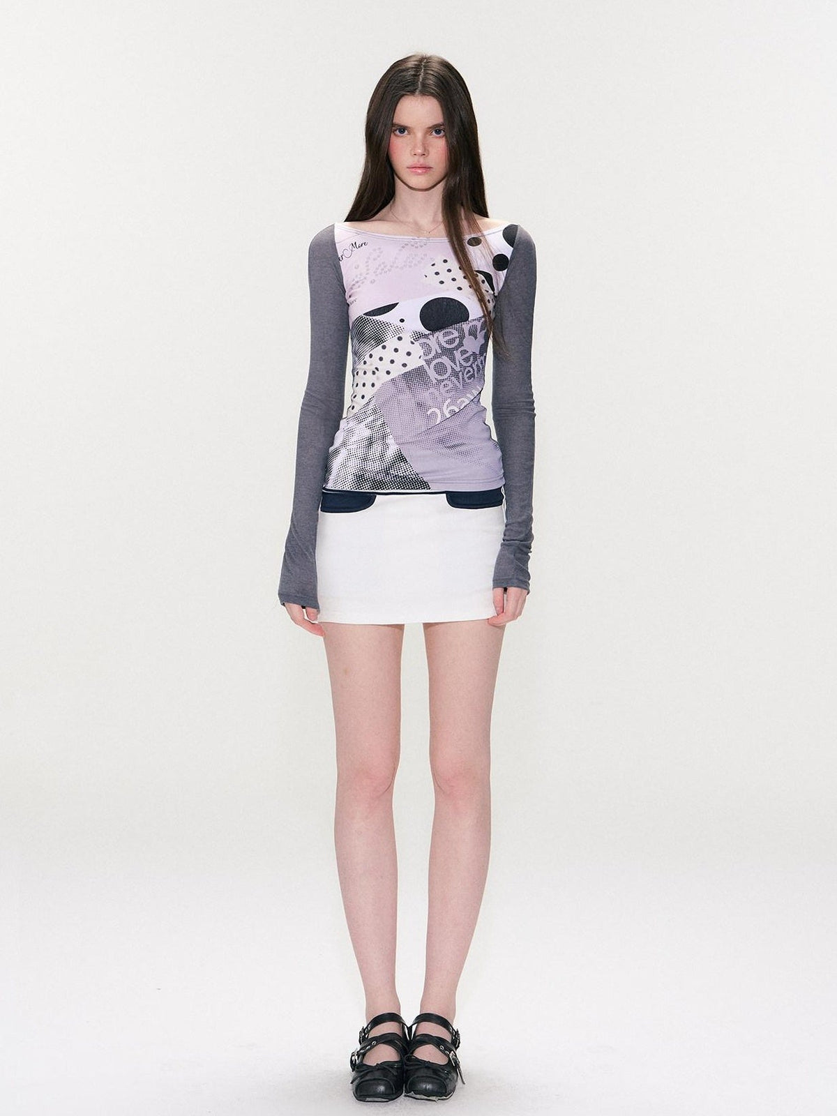 Contrast Printed Cotton Mid Waist Straight Bodycon Women White Mini Skirts