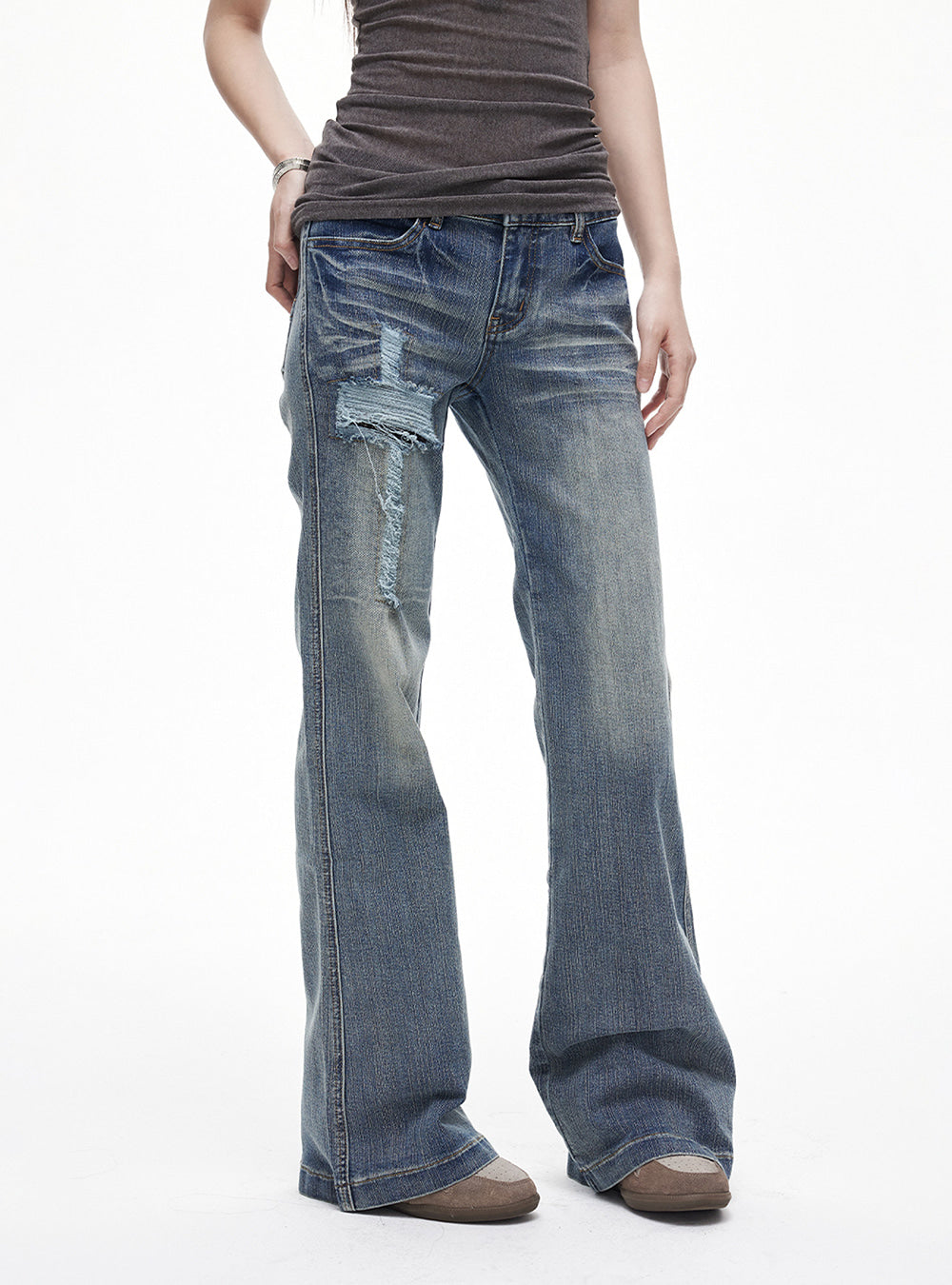 Whisker Slash Bootcut Jeans