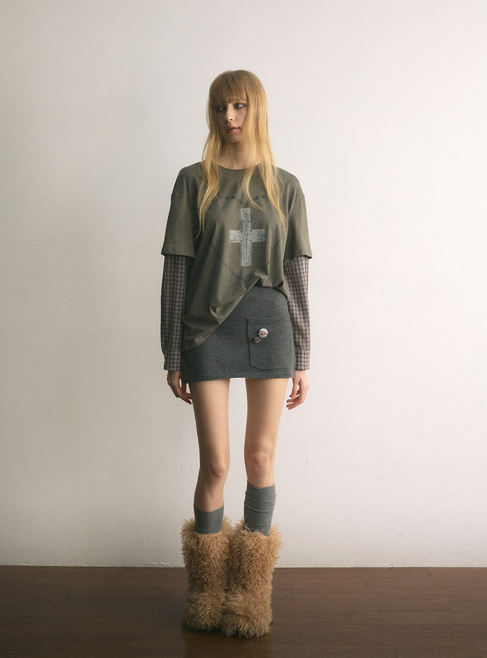 Charcoal Pocket Knit Mini Skirt