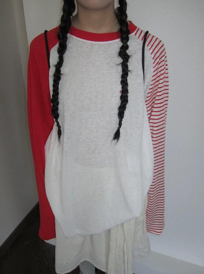 3months | SUMMER STRIPED T-SHIRT WITH SHEER SLEEVES【ID:TN00042】