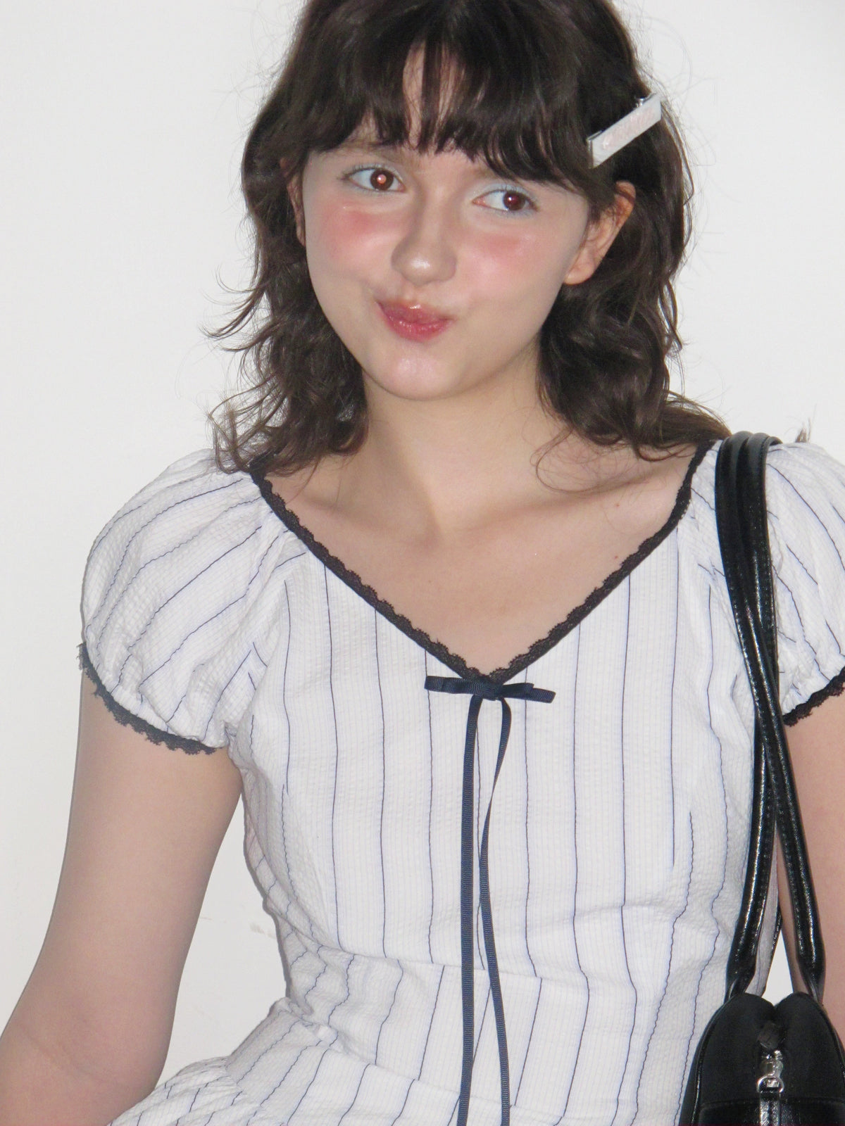 Romance Nanci Ribbon Lace Stripe Short Sleeve Dress