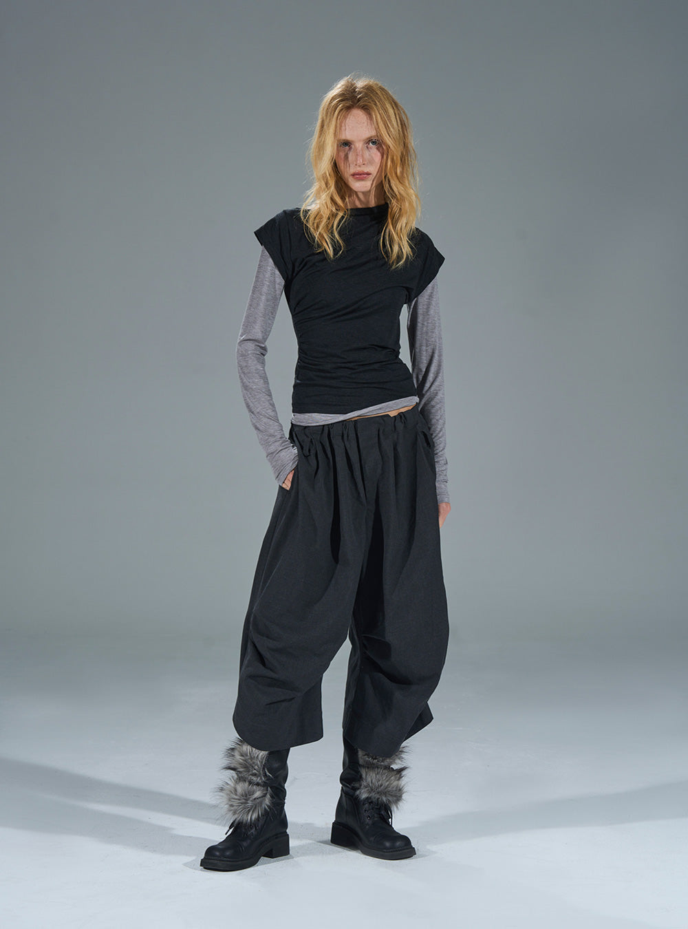 Draped Wool Blend Layered Slim Tee (2color)