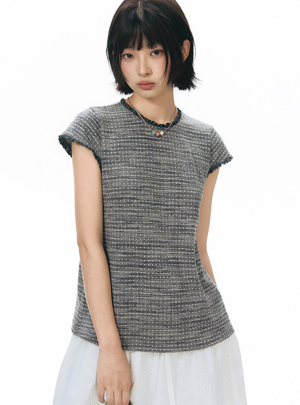 Stripe Lace Edge Top (2color)