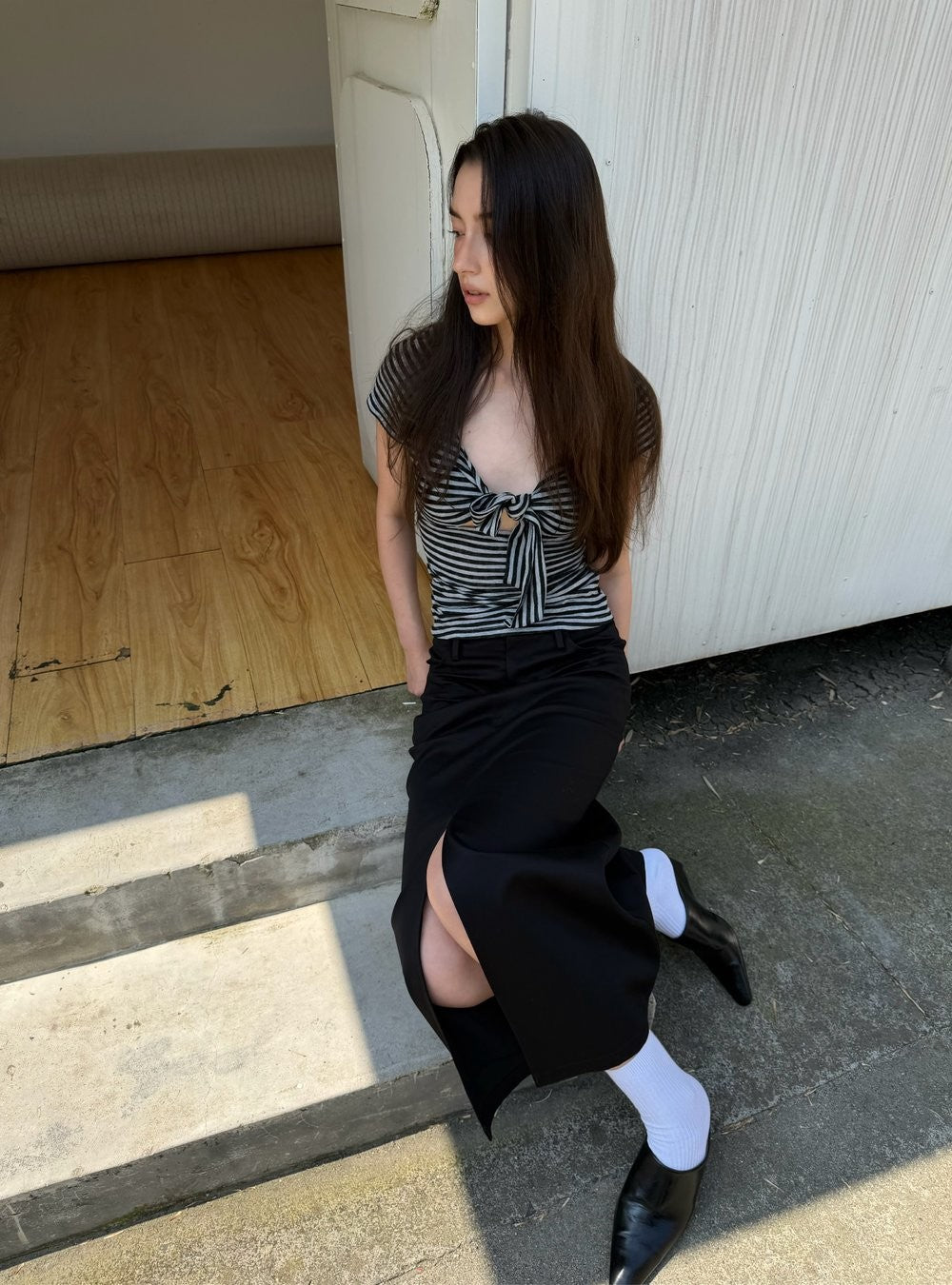 Striped Tie Front Top
