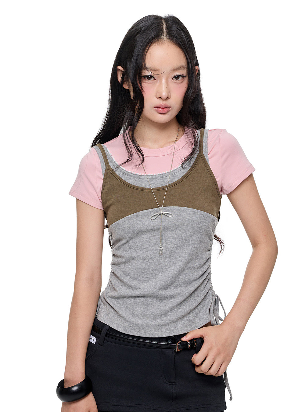 Layered Drawstring Sculpted Top (2color)