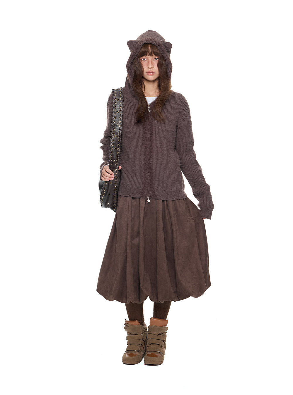 Bear Ear Hooded Knit Cardigan (3color)