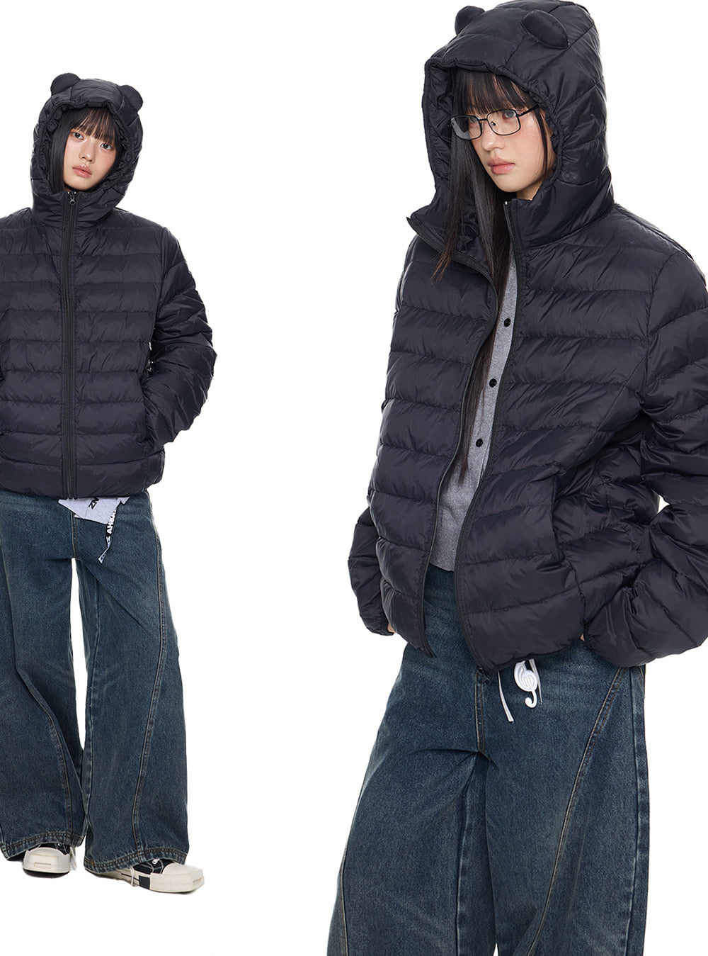 Winter Bear Ear Duck Down Hoodie Jacket(3color)