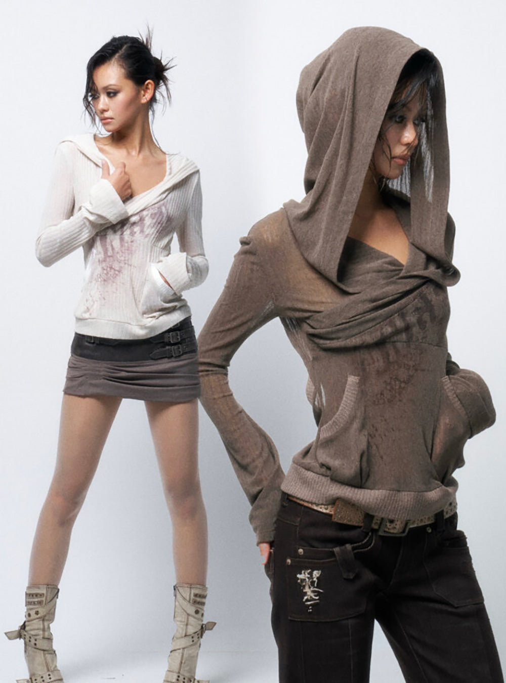 Ghost Drift Cutout Hooded Cardigan (2color)