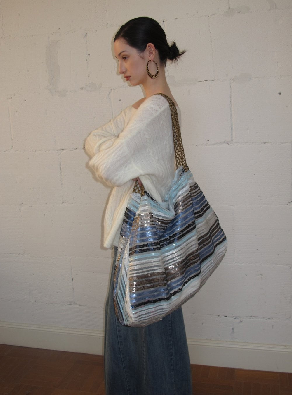 Sequin Wave Stripe Tote Bag