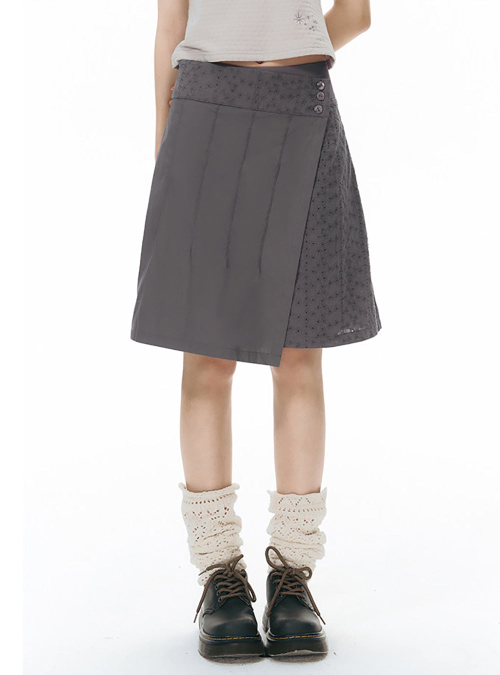 Embroidered Panel Pleated Skirt