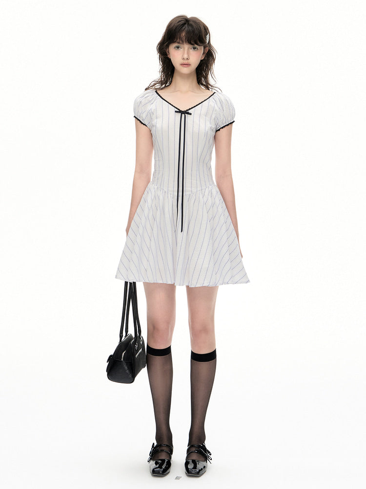 Romance Nanci Ribbon Lace Stripe Short Sleeve Dress