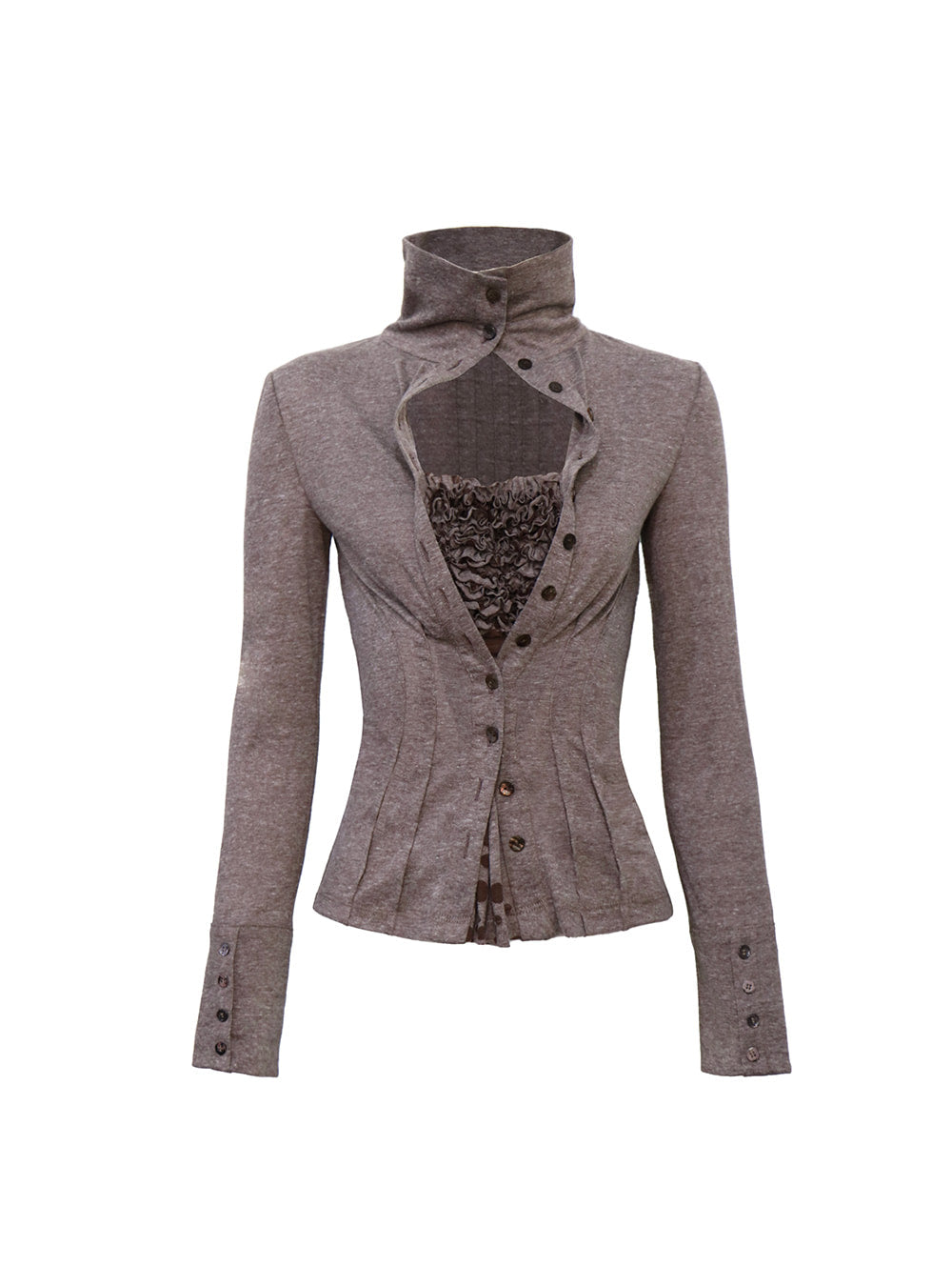 Khaki Gray Purple Fake Two-Piece Cardigan