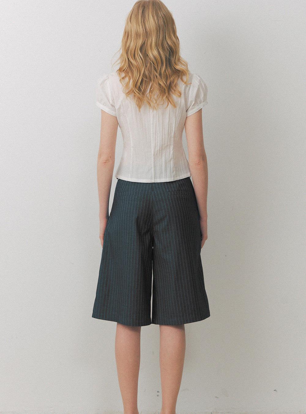 Lace Trim Pinstripe Tailored Shorts