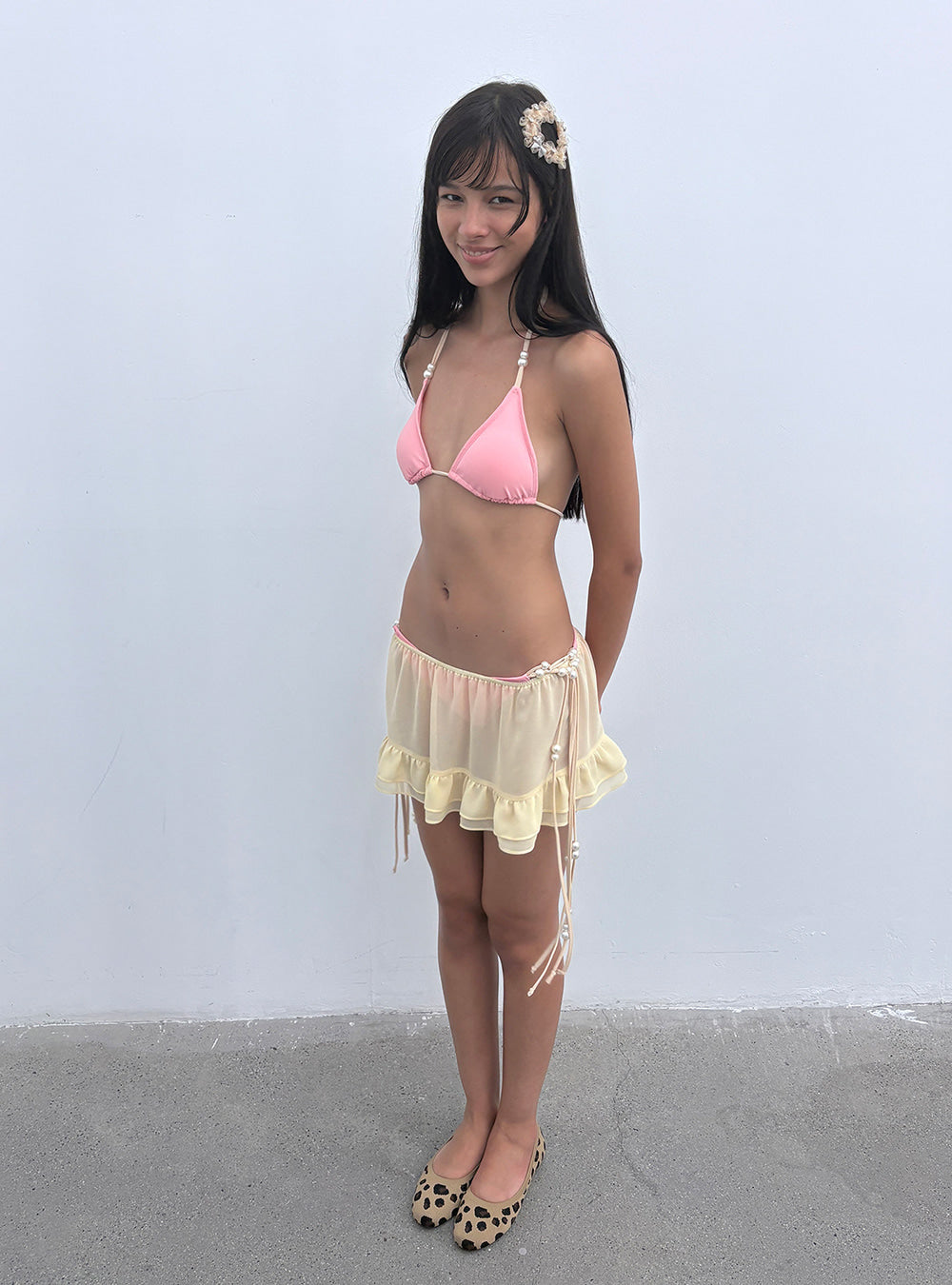 Pearl Strap Bikini Three-Piece Set (2color)